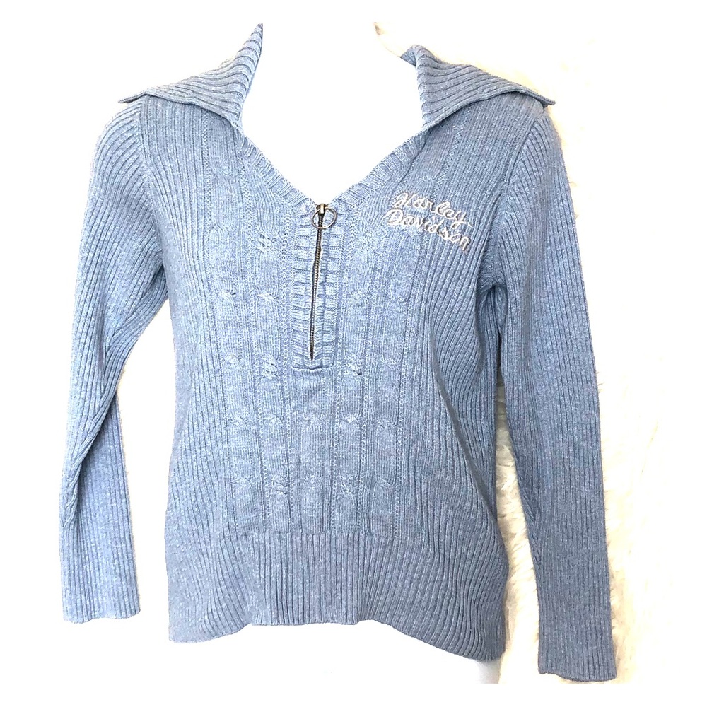 Harley Davidson cable knit half zip sweater